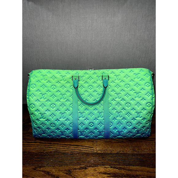 Louis Vuitton Keepall Bandouliere 50 Blue Green Taurillon Weekend Travel Bag - Picture 7 of 11